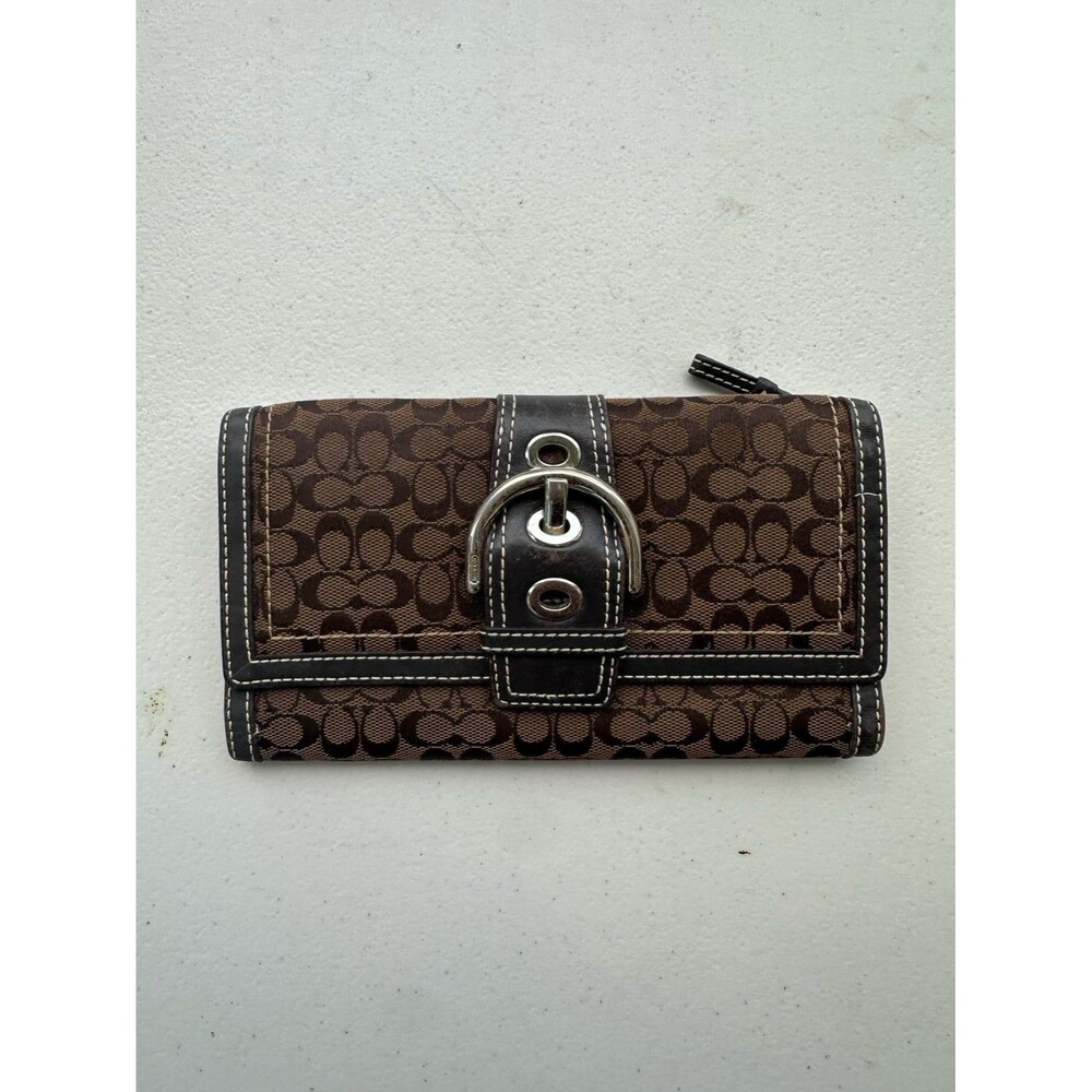 Vintage Coach Soho Signature Buckle Trifold Clutch Card Organizer Wallet